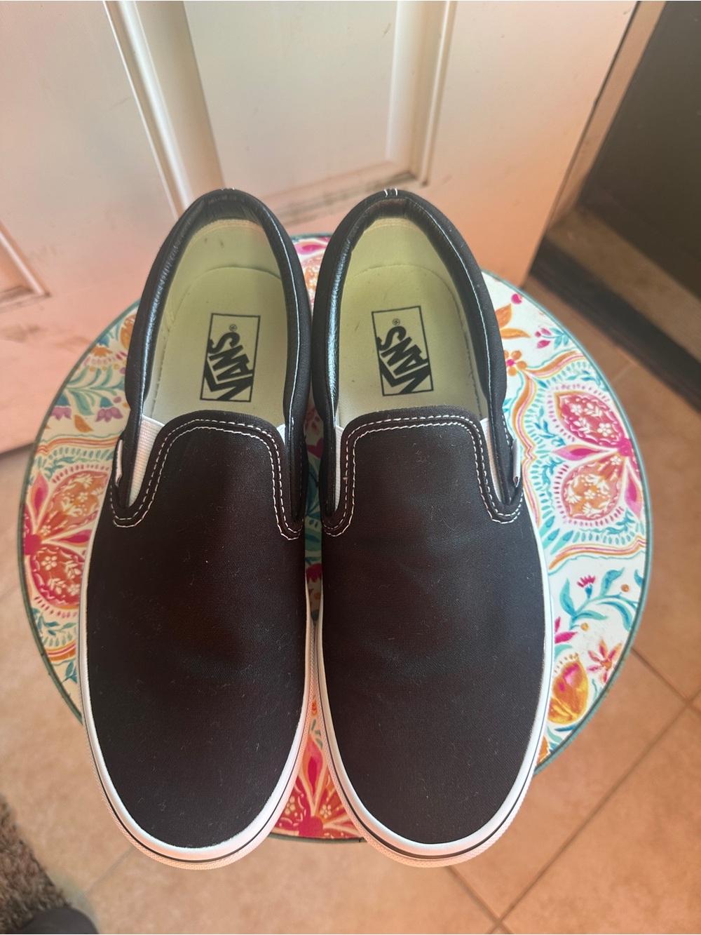 Vans Classic Slip-On Loafers in Black and White